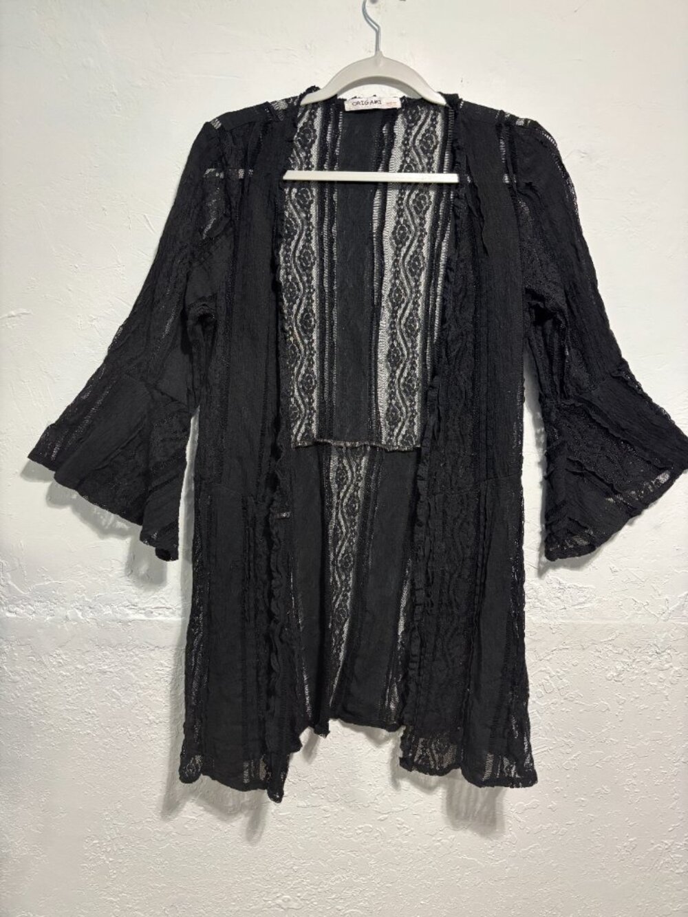 Origami by Vivien Lace Cardigan Duster Top Sheer Black Witchy Coquette Grunge S